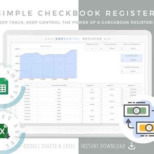 Checkbook Register Google Sheets, Checkbook Register Excel Spreadsheet, Check Register Book, Checkbook Template, Spending Tracker, Bill
