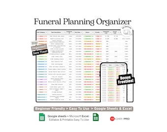 Google Sheets-Vorlage für die Organisation der Bestattungsplanung (Budget, Service-Checkliste, Gästeliste und Tabellenkalkulation für die Gedenkplanung)