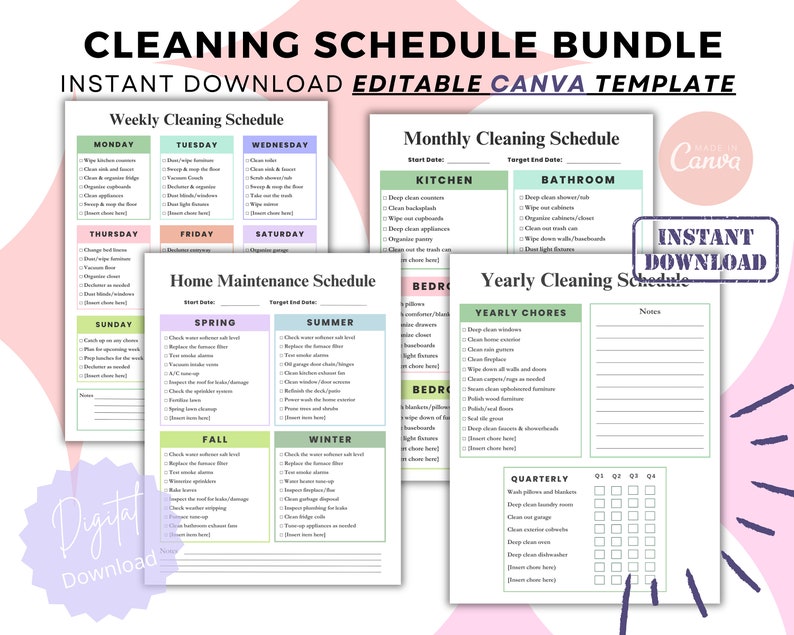 Editable Cleaning Schedule Bundle, Adult Chore Chart, ADHD Cleaning ...