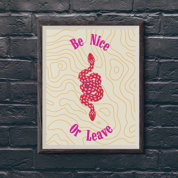 Snake Wall Decoration, Eclectic Maximalist Decor, Retro Font, Cool Stuff Weird Art, Pastel Goth Printable Wall Art, Macabre Indie Room Decor