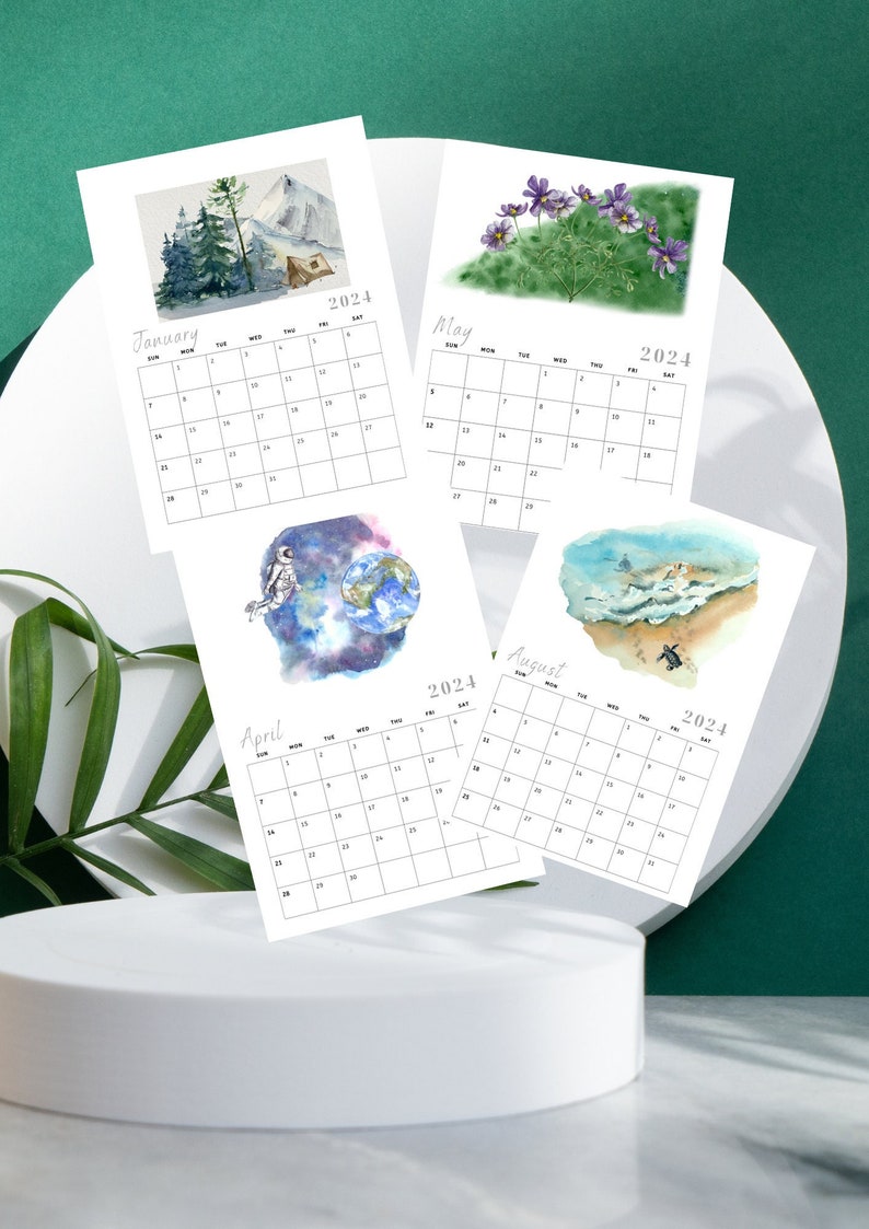 Printable Watercolor Calendar 2024 - Etsy