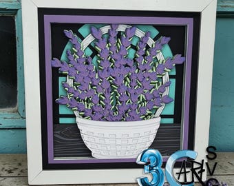 Lavender in Basket Shadow Box SVG: Window Sill, Customizable Tag (Digital Download)