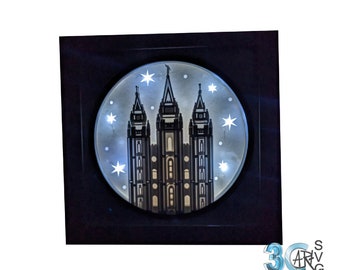 Salt Lake City Temple Light Box 3D Shadow Box