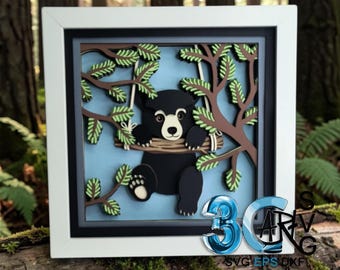 Bear Cub on Swing 3D Shadow Box Digital Download for Cricut for Silhouette