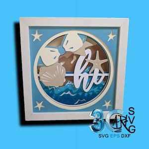 Hi Beach 3D Square Shadow Box and Bottle Cap Circle