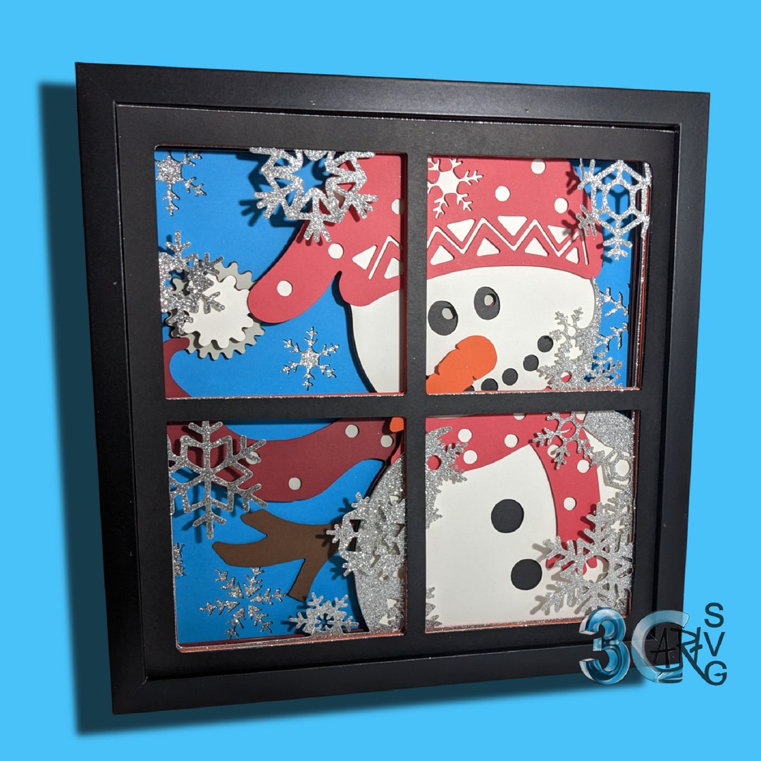 3D Snowman in Window Shadow Box - Etsy