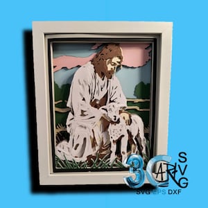 Impressionistischer Christus, der zum Lamm neigt 3D Schattenbox