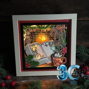 3D Magical Christmas Story Shadow Box SVG, Digital Download, Hot Cocoa, Fireplace