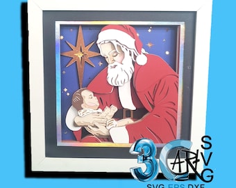 Santa with Baby Jesus 3D Shadow Box