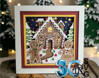 Gingerbread Cottage 3D Shadow Box digital download, for cricut, for silhouette