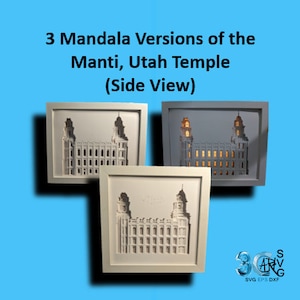 Manti Utah Temple Side View Mandala 3D Shadow Box incluye 3 versiones