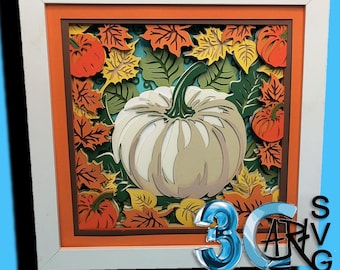 White Pumpkin in the Fall 3D Shadow Box