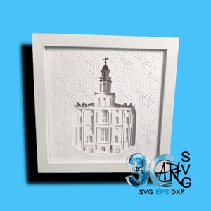 Caja de sombras 3D Mandala con vista frontal del templo de St. George, Utah
