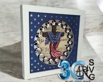 USA 250 Years Anniversary Patriotic Cross 3D Shadow Box Digital Download for Cricut Silhouette