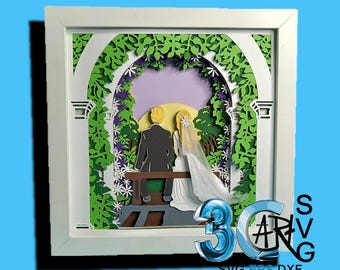 Wedding Shadow Box SVG: Floral Arch, Bride & Groom (Digital File)