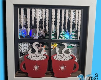3D Hot Cocoa in Window Shadow Box