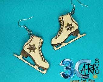 Ice Skates Earrings Laser SVG Cut File, Wearable Art, for Glowforge, for We Creat, for Xtool, Jewelry Making, Dangle wood earrings,