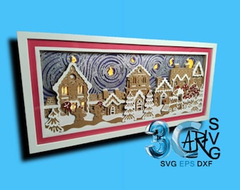 Starry Gingerbread Night 3D Shadow Box 9x20 Design