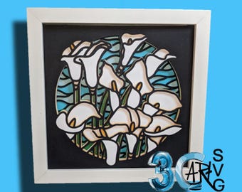 Cala Lily Stained Glass 3D Shadow Box