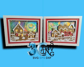 Starry Gingerbread Night 8x10 Set 3D Shadow Boxes