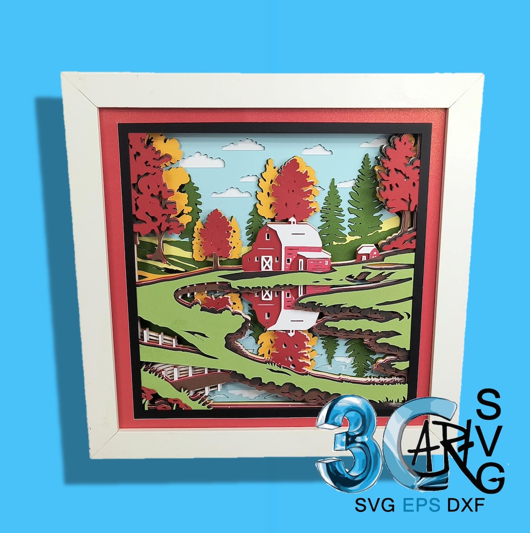 Barn in the Fall 3D Shadow Box - Etsy