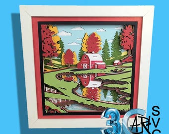 Barn in the Fall 3D Shadow Box