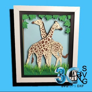 Caixa de Sombras 3D Duas Girafas