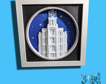 Manti Utah Temple 3D Shadow Box