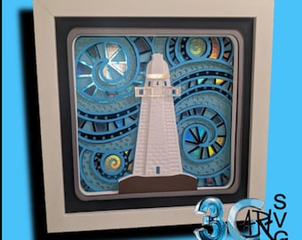 Mosaic Lighthouse 3D Shadow Box
