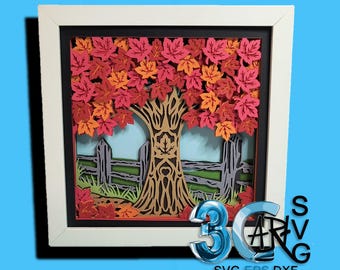 Fall Red Maple Tree 3D Shadow Box