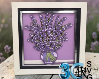 3D Lavender Bouquet in Glass Vase Shadow Box SVG Floral Digital Download