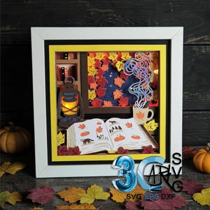 3D Starlit Fall Stories Shadow Box SVG, Digital Download, Cinnamon , Autumn Leaves