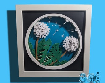 Two 3D Dandelions Shadow Box