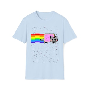 Custom Cute Kawaii Anime Manga Videogame Personalized Gamer Nyan Cosplay Kawaii Poptart Neko Stars Unisex Shirt Different Colors You Choose! Light Blue