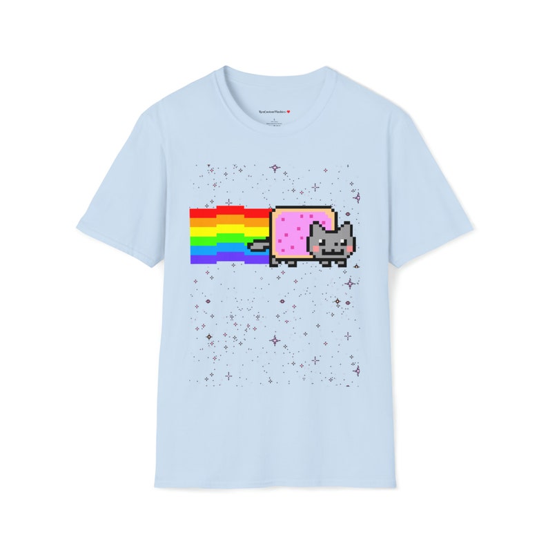 Custom Cute Kawaii Anime Manga Videogame Personalized Gamer Nyan Cosplay Kawaii Poptart Neko Stars Unisex Shirt Different Colors You Choose! Light Blue