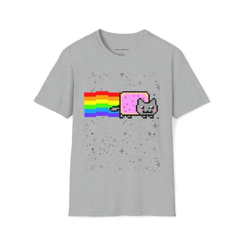 Custom Cute Kawaii Anime Manga Videogame Personalized Gamer Nyan Cosplay Kawaii Poptart Neko Stars Unisex Shirt Different Colors You Choose! Sport Grey
