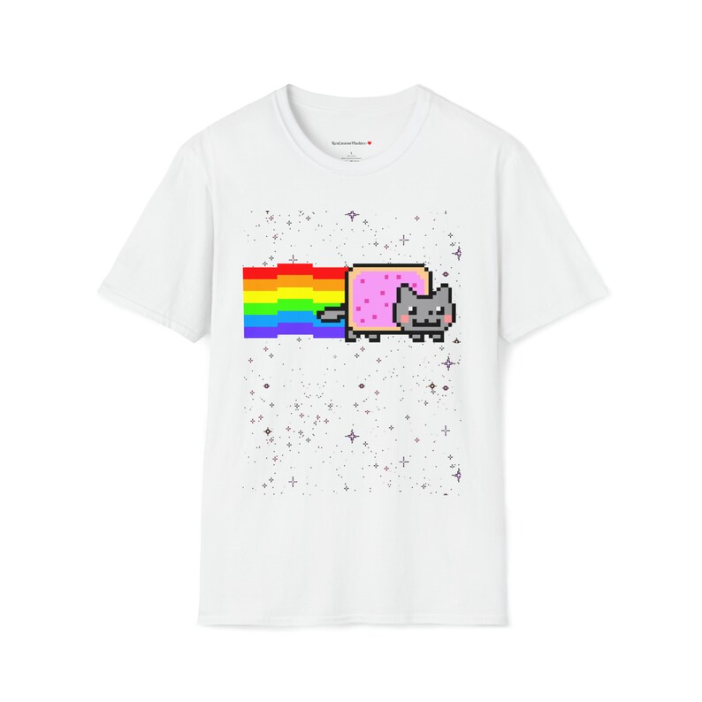 Custom Cute Kawaii Anime Manga Videogame Personalized Gamer Nyan Cosplay Kawaii Poptart Neko Stars Unisex Shirt Different Colors You Choose! White