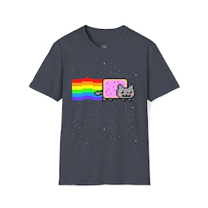 Custom Cute Kawaii Anime Manga Videogame Personalized Gamer Nyan Cosplay Kawaii Poptart Neko Stars Unisex Shirt Different Colors You Choose! Heather Navy