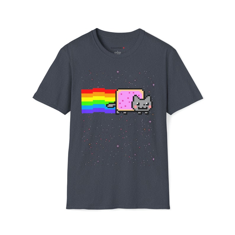 Custom Cute Kawaii Anime Manga Videogame Personalized Gamer Nyan Cosplay Kawaii Poptart Neko Stars Unisex Shirt Different Colors You Choose! Heather Navy