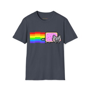 Custom Cute Kawaii Anime Manga Videogame Personalized Gamer Nyan Cosplay Kawaii Poptart Neko Unisex Shirt Different Colors You Choose! Heather Navy