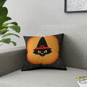Custom Anime Manga Videogame Gamer Cute Kawaii Neko Black Cat Witch Hat Halloween Samgain Vintage Looking Broadcloth Pillow