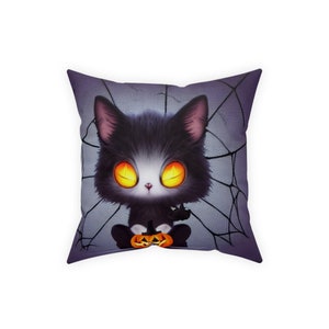 Custom Personalized Anime Manga Videogame Gamer Cute Kawaii Halloween Spooky Neko Black Cat Pumpkin Samhain  Broadcloth Pillow