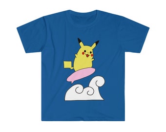 Custom Cute Kawaii Anime Manga Videogame Personalized Gamer Cosplay Surfing Pika Unisex Shirt Different Colors You Choose!