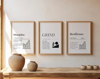 3er Set Motivations-Definitionsposter, 3 inspirierende Wandkunst-Definitionsdrucke, modernes Home-Office-Printables