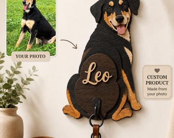 Custom Dog Leash Holder from Photo, Personalized Pet Key Hanger for Wall, 3D Wooden Dog Portrait Sign, Dog Mom Gift, Pet Memorial Gift