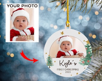 First Christmas Baby Ornament, Christmas Ornament, Baby Photo Ornament, Christmas Tree Hanger, Kid Photo Ornament, Kid First Christmas Gift