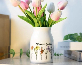 Personalisierte Omas Gartenvase, benutzerdefinierte Geburtsmonat Blumenvase, benutzerdefinierter Enkelname, Muttertagsgeschenke für Mama, Nana, Mimi