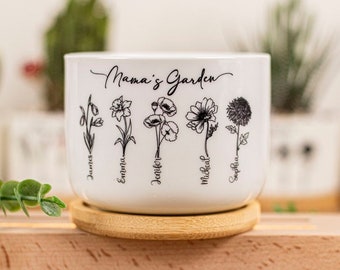 Custom Mama's Garden Plant Pot, Mother's Day Gift for Mom, Grandma, Personalized Birth Flower Pots, Outdoor Planter, Family Art
