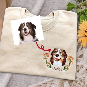 Sudadera bordada con cara de perro personalizada, sudadera con capucha bordada con foto de perro, sudadera para amantes de los perros, regalo para amantes de las mascotas, suéter bordado para mascotas