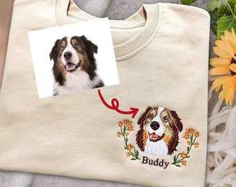 Sweat-shirt brodé tête de chien personnalisé, sweat à capuche brodé avec photo de chien, sweat-shirt pour amoureux des chiens, cadeau pour les amoureux des animaux de compagnie, pull brodé pour animaux de compagnie